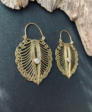 Moonstone Boho Earrings Brass / Ethnic Jewellery / Rustic Style / Yoga / Hippie / Gypsy / Bohemian Style / Festival Fashion / Gemstone
