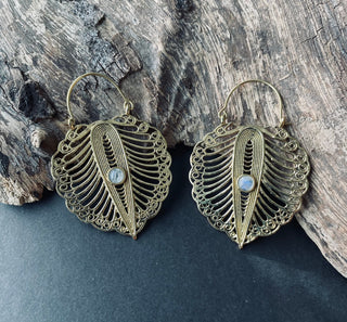 Moonstone Boho Earrings Brass / Ethnic Jewellery / Rustic Style / Yoga / Hippie / Gypsy / Bohemian Style / Festival Fashion / Gemstone