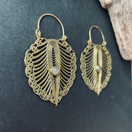 Labradorite Boho Earrings Brass / Ethnic Jewellery / Rustic Style / Yoga / Hippie / Gypsy / Bohemian Style / Festival Fashion / Gemstone