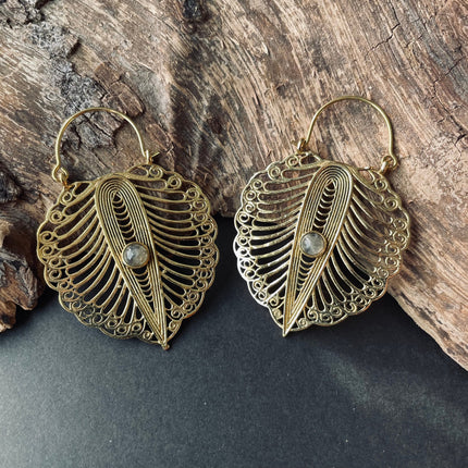 Labradorite Boho Earrings Brass / Ethnic Jewellery / Rustic Style / Yoga / Hippie / Gypsy / Bohemian Style / Festival Fashion / Gemstone