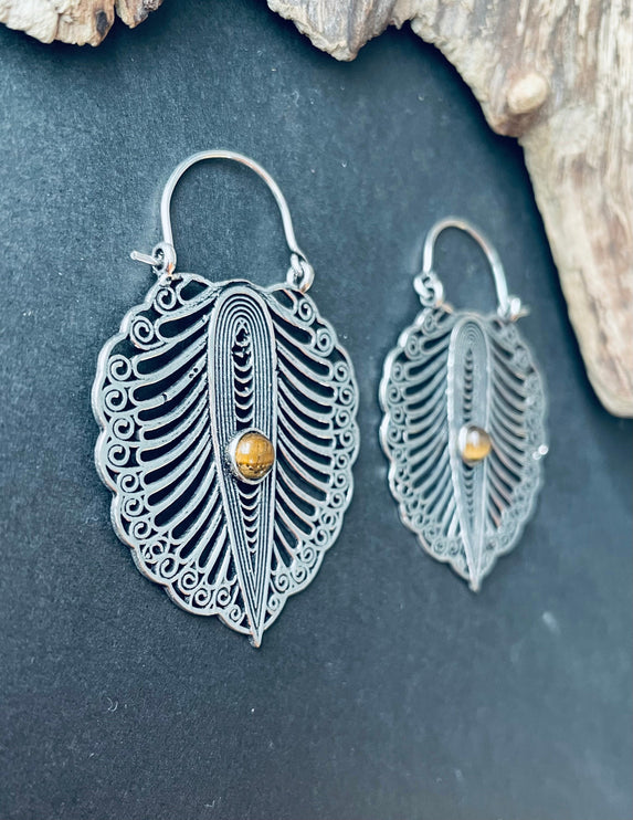 Tiger's Eye Silver Boho Earrings / Ethnic Jewellery / Rustic Style / Yoga / Hippie / Gypsy / Bohemian Style / Festival Fashion / Gemstone