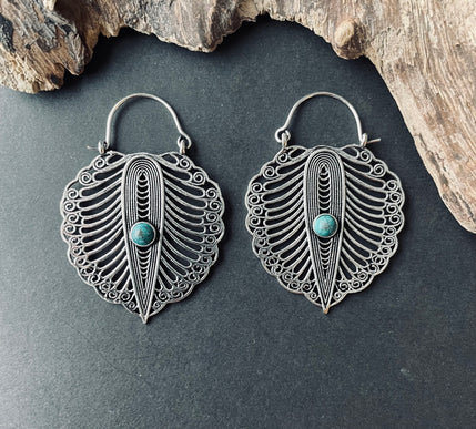 Turquoise Silver Boho Earrings / Ethnic Jewellery / Rustic Style / Yoga / Hippie / Gypsy / Bohemian Style / Festival Fashion / Gemstone