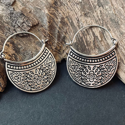 Boho Flower Silver Earrings / Ethnic Jewellery / Bohemian Style / Summer Accesory / Rustic / Yoga / Hippie / Bohemian Festival Lookl