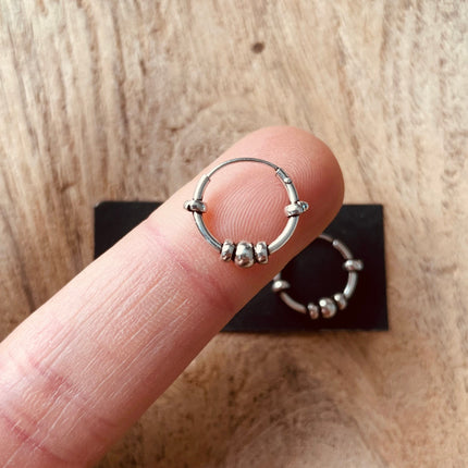 Mini Boho Sterling Silver 925 Hoop Earrings / Clicker Jewellery / Small Hoops / Rustic / Yoga / Hippie / Gypsy / Boho / Bohemian / Unisex