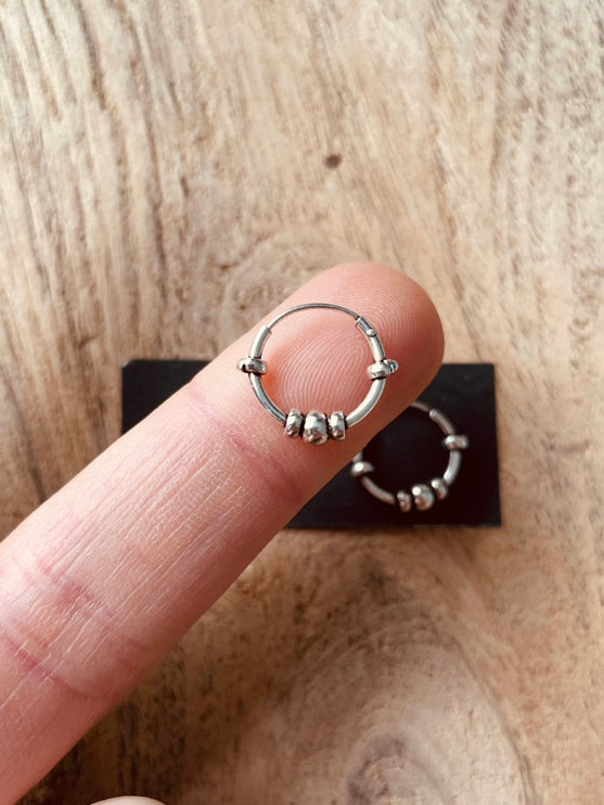 Mini Boho Sterling Silver 925 Hoop Earrings / Clicker Jewellery / Small Hoops / Rustic / Yoga / Hippie / Gypsy / Boho / Bohemian / Unisex