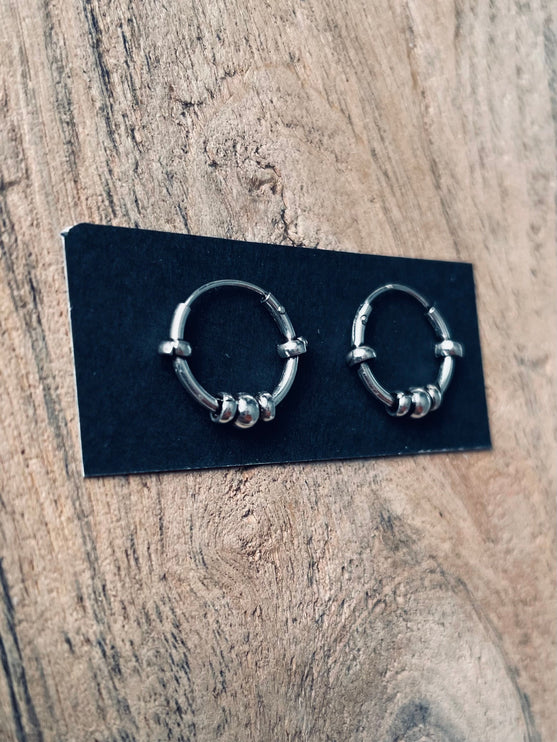 Mini Boho Sterling Silver 925 Hoop Earrings / Clicker Jewellery / Small Hoops / Rustic / Yoga / Hippie / Gypsy / Boho / Bohemian / Unisex