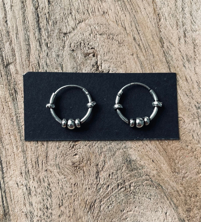 Mini Boho Sterling Silver 925 Hoop Earrings / Clicker Jewellery / Small Hoops / Rustic / Yoga / Hippie / Gypsy / Boho / Bohemian / Unisex