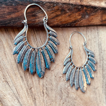 Silver Feather Earrings / Silver Jewellery / Boho Style / Ethnic Hoops / Unique Gift / Birds / Animals / Nature / Wildlife / Tropical /