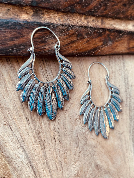 Silver Feather Earrings / Silver Jewellery / Boho Style / Ethnic Hoops / Unique Gift / Birds / Animals / Nature / Wildlife / Tropical /