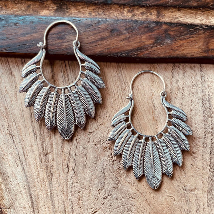 Silver Feather Earrings / Silver Jewellery / Boho Style / Ethnic Hoops / Unique Gift / Birds / Animals / Nature / Wildlife / Tropical /