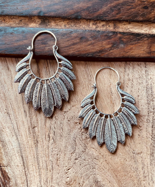Silver Feather Earrings / Silver Jewellery / Boho Style / Ethnic Hoops / Unique Gift / Birds / Animals / Nature / Wildlife / Tropical /