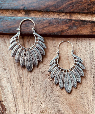 Silver Feather Earrings / Silver Jewellery / Boho Style / Ethnic Hoops / Unique Gift / Birds / Animals / Nature / Wildlife / Tropical /