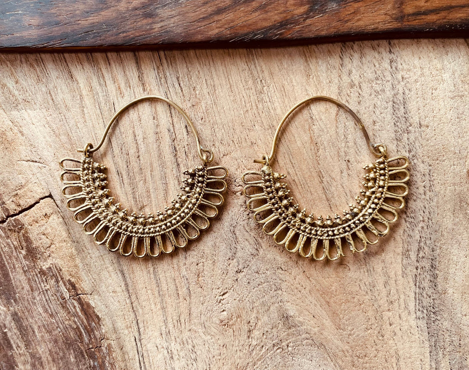 Boho Earrings Brass / Boho Jewelery / Bohemian Look / Festival Fashion / Yoga / Gypsy / Rustic / Tribal Jewellery / Indian Design