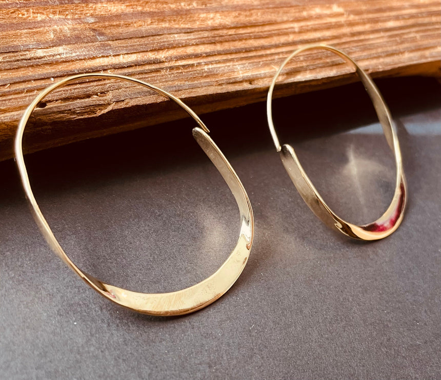 Irregular Gold Hoop Earrings / Brass / Rustic / Boho Style / Classic Silver Hoops / Bohemian Look / Modern Earrings / Brass Hoops