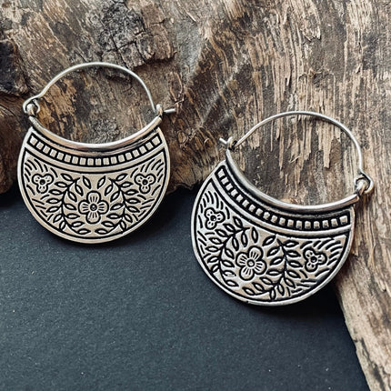 Boho Flower Silver Earrings / Ethnic Jewellery / Bohemian Style / Summer Accesory / Rustic / Yoga / Hippie / Bohemian Festival Lookl