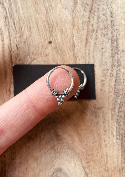 Mini Boho Sterling Silver 925 Hoop Earrings / Clicker Jewellery / Small Hoops / Rustic / Yoga / Hippie / Gypsy / Boho / Bohemian / Unisex