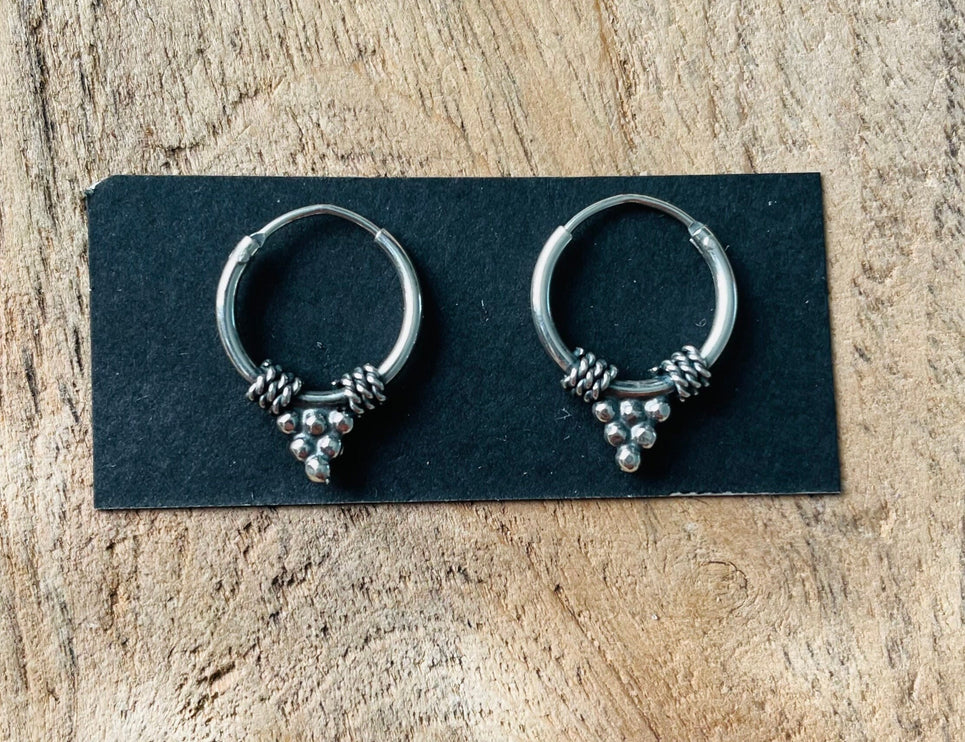 Mini Boho Sterling Silver 925 Hoop Earrings / Clicker Jewellery / Small Hoops / Rustic / Yoga / Hippie / Gypsy / Boho / Bohemian / Unisex