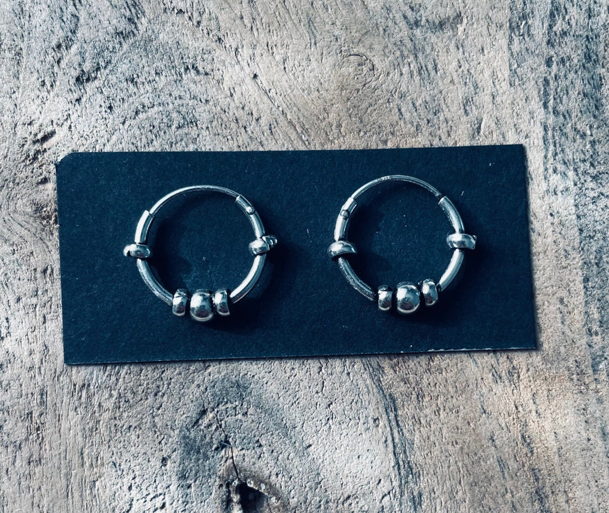 Mini Boho Sterling Silver 925 Hoop Earrings / Clicker Jewellery / Small Hoops / Rustic / Yoga / Hippie / Gypsy / Boho / Bohemian / Unisex