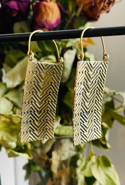 Boho Rectangle Earrings Brass / Boho Jewelery / Bohemian Look / Festival Fashion / Yoga / Gypsy / Rustic / Tribal Jewellery / Indian Design