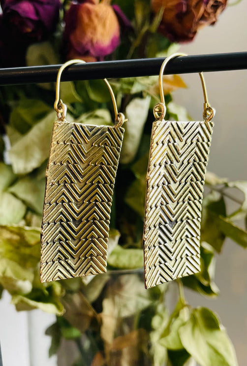 Boho Rectangle Earrings Brass / Boho Jewelery / Bohemian Look / Festival Fashion / Yoga / Gypsy / Rustic / Tribal Jewellery / Indian Design