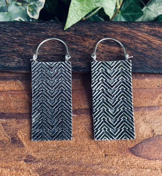Silver Boho Rectangle Earrings / Boho Jewelery / Bohemian Look / Festival Fashion / Yoga / Gypsy / Rustic / Tribal Jewellery / Indian Design