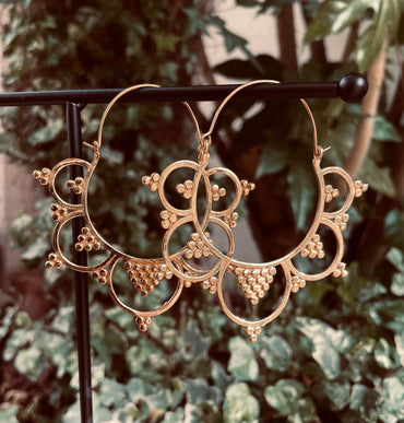 Extra Large Flower Hoops Brass Earrings / Boho / Ethnic / Rustic / Indian / Festival / Gypsy / Spiral / Hippie / Ibiza Coachellea style