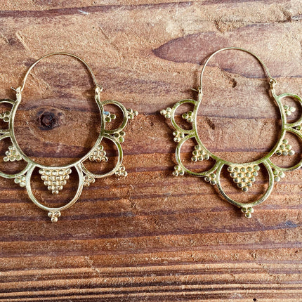 Extra Large Flower Hoops Brass Earrings / Boho / Ethnic / Rustic / Indian / Festival / Gypsy / Spiral / Hippie / Ibiza Coachellea style