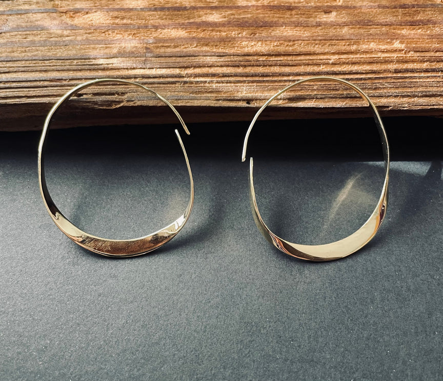 Irregular Gold Hoop Earrings / Brass / Rustic / Boho Style / Classic Silver Hoops / Bohemian Look / Modern Earrings / Brass Hoops