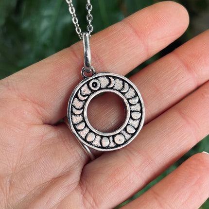 Lunar Calendar Necklace / Moon Phases / Hypoallergenic / Silver / Yoga / Reiki / Boho / Hippie / Rustic / Ethnic / Crystals / Third Eye /