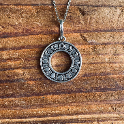 Lunar Calendar Necklace / Moon Phases / Hypoallergenic / Silver / Yoga / Reiki / Boho / Hippie / Rustic / Ethnic / Crystals / Third Eye /