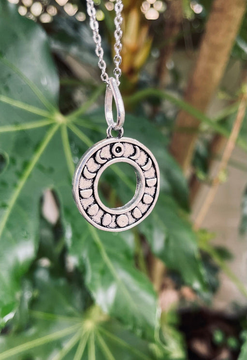 Lunar Calendar Necklace / Moon Phases / Hypoallergenic / Silver / Yoga / Reiki / Boho / Hippie / Rustic / Ethnic / Crystals / Third Eye /