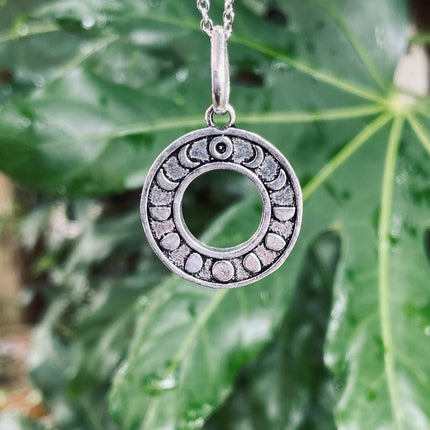 Lunar Calendar Necklace / Moon Phases / Hypoallergenic / Silver / Yoga / Reiki / Boho / Hippie / Rustic / Ethnic / Crystals / Third Eye /