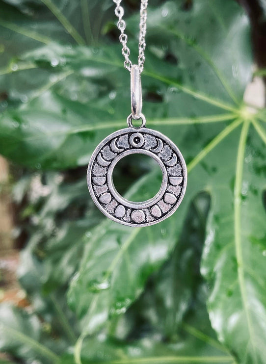 Lunar Calendar Necklace / Moon Phases / Hypoallergenic / Silver / Yoga / Reiki / Boho / Hippie / Rustic / Ethnic / Crystals / Third Eye /