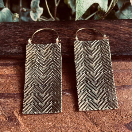 Boho Rectangle Earrings Brass / Boho Jewelery / Bohemian Look / Festival Fashion / Yoga / Gypsy / Rustic / Tribal Jewellery / Indian Design