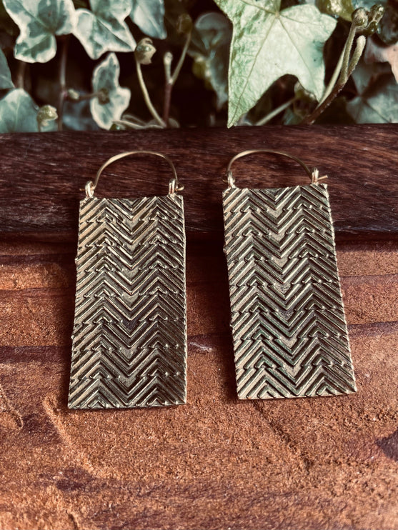 Boho Rectangle Earrings Brass / Boho Jewelery / Bohemian Look / Festival Fashion / Yoga / Gypsy / Rustic / Tribal Jewellery / Indian Design