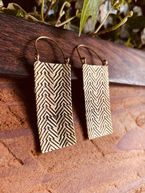 Boho Rectangle Earrings Brass / Boho Jewelery / Bohemian Look / Festival Fashion / Yoga / Gypsy / Rustic / Tribal Jewellery / Indian Design