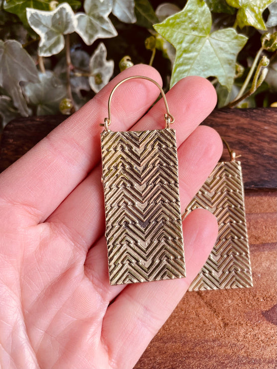 Boho Rectangle Earrings Brass / Boho Jewelery / Bohemian Look / Festival Fashion / Yoga / Gypsy / Rustic / Tribal Jewellery / Indian Design