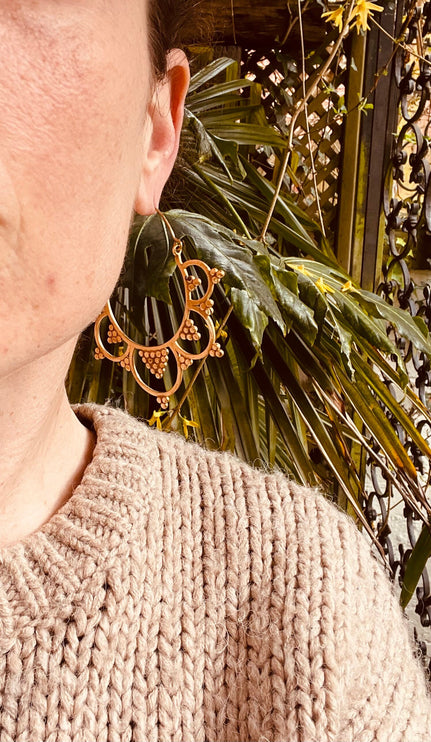 Extra Large Flower Hoops Brass Earrings / Boho / Ethnic / Rustic / Indian / Festival / Gypsy / Spiral / Hippie / Ibiza Coachellea style