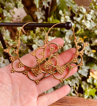 Extra Large Flower Hoops Brass Earrings / Boho / Ethnic / Rustic / Indian / Festival / Gypsy / Spiral / Hippie / Ibiza Coachellea style