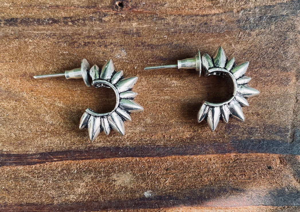 Chunky Silver Spike Stud Earrings / Steampunk / Geometric / Ethnic / Boho / Bohemian / Conteporary / Modern Jewelery / / Festival