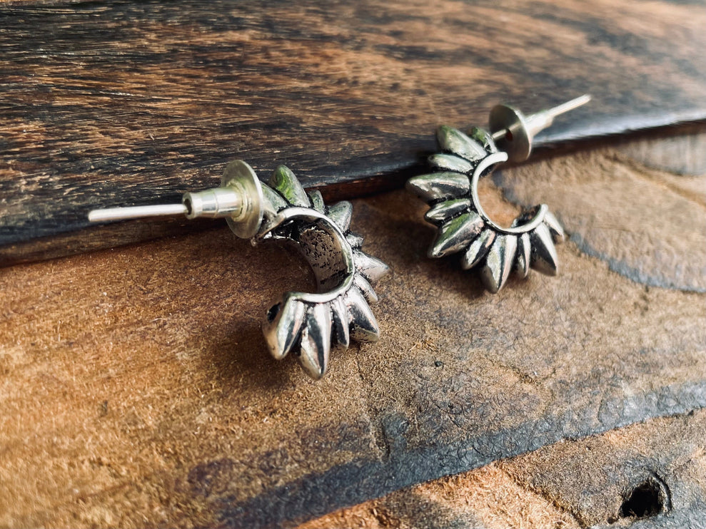 Chunky Silver Spike Stud Earrings / Steampunk / Geometric / Ethnic / Boho / Bohemian / Conteporary / Modern Jewelery / / Festival