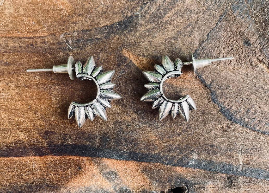 Chunky Silver Spike Stud Earrings / Steampunk / Geometric / Ethnic / Boho / Bohemian / Conteporary / Modern Jewelery / / Festival