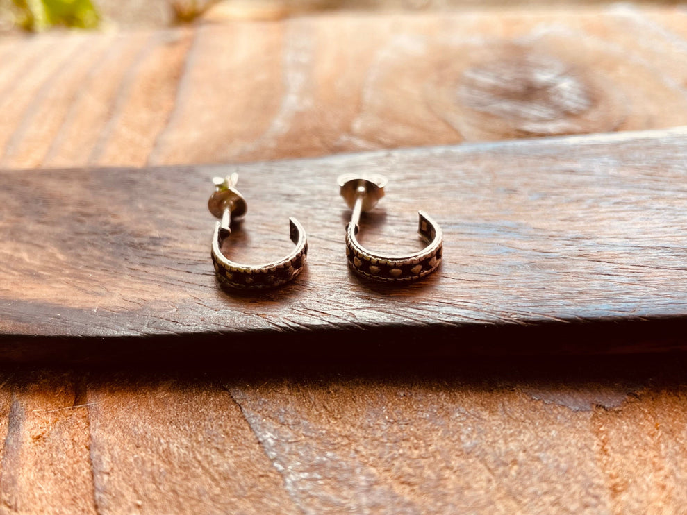 Small Boho Hoops Sterling Silver 925 Earrings / Hypoallergenic / Rustic / Yoga / Dainty Jewelery / Gift for Her / Bohemian Style /