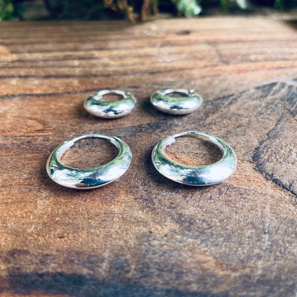 Small Sterling Silver Chunky Hoop Earrings 925 / Hypoallergenic / Classic Jewelery / Rustic / Bohemian / Hippie / Chunky / Fashion Style