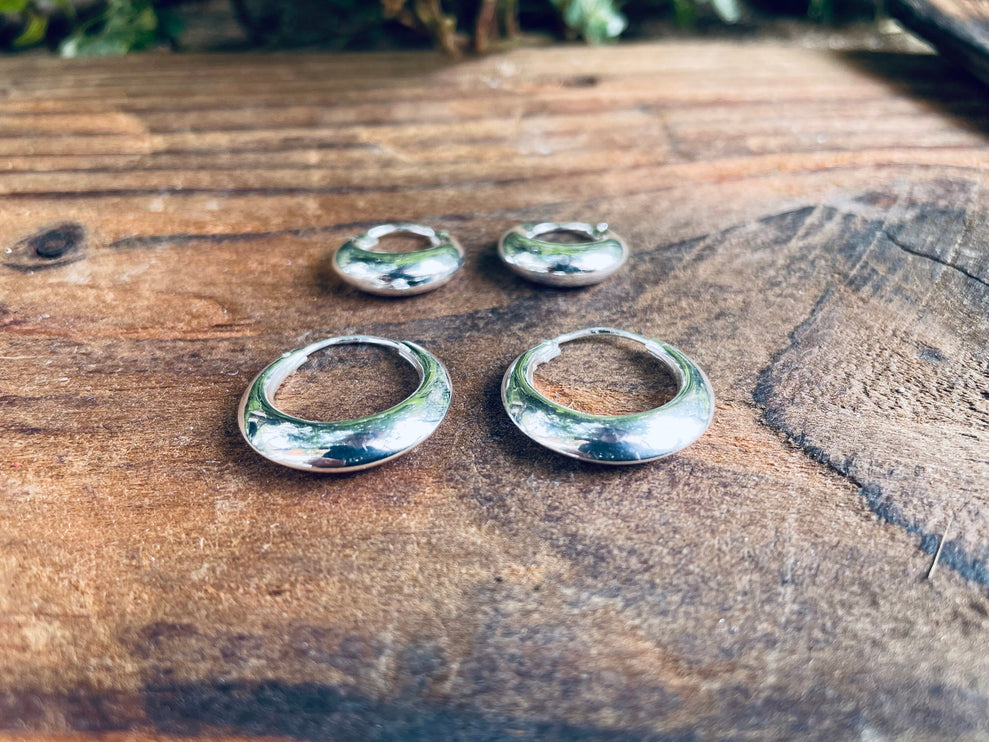 Small Sterling Silver Chunky Hoop Earrings 925 / Hypoallergenic / Classic Jewelery / Rustic / Bohemian / Hippie / Chunky / Fashion Style