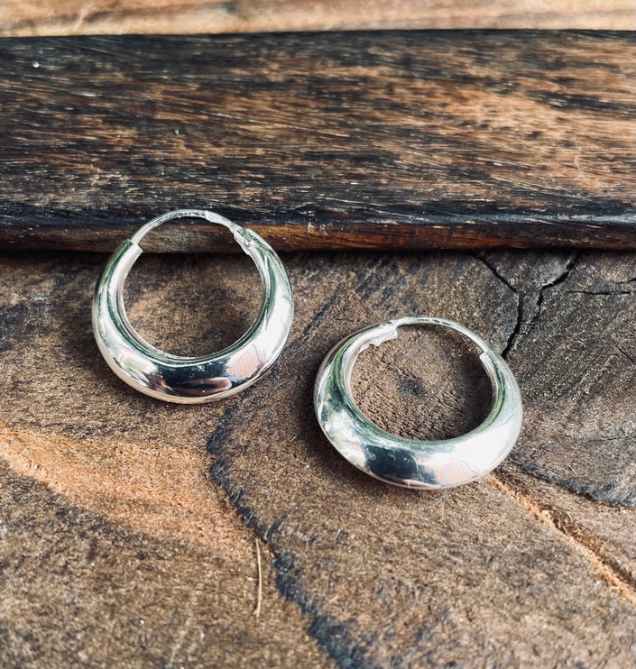 Small Sterling Silver Chunky Hoop Earrings 925 / Hypoallergenic / Classic Jewelery / Rustic / Bohemian / Hippie / Chunky / Fashion Style