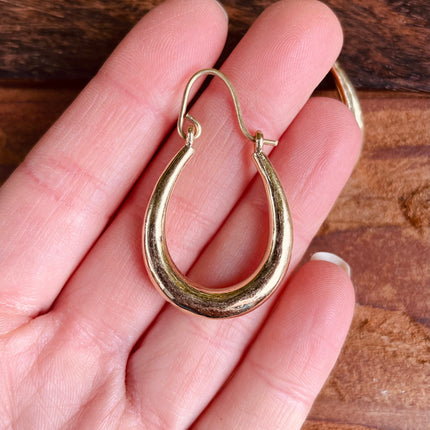 Chunky Golden Oval Hoop Earrings / Thick Hoop Earrings / Contemporary Jewelery / Modern / Boho / Rustic / Tribal / Fashion Outfit