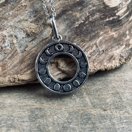 Lunar Calendar Necklace / Moon Phases / Hypoallergenic / Silver / Yoga / Reiki / Boho / Hippie / Rustic / Ethnic / Crystals / Third Eye /