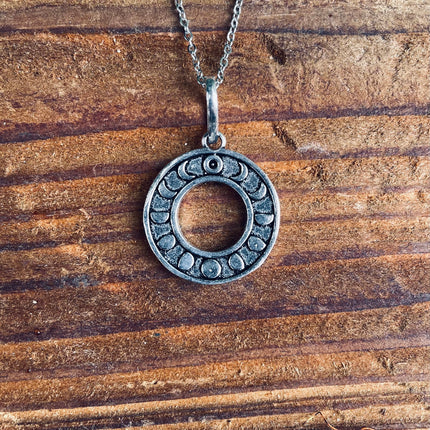 Lunar Calendar Necklace / Moon Phases / Hypoallergenic / Silver / Yoga / Reiki / Boho / Hippie / Rustic / Ethnic / Crystals / Third Eye /