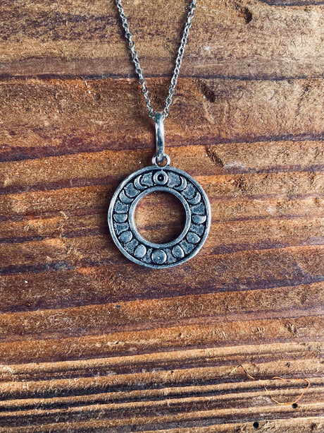 Lunar Calendar Necklace / Moon Phases / Hypoallergenic / Silver / Yoga / Reiki / Boho / Hippie / Rustic / Ethnic / Crystals / Third Eye /